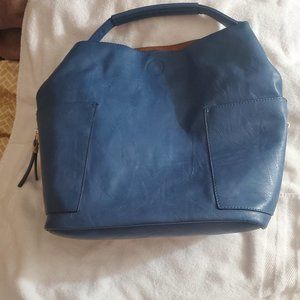 Vegan Blue Tote Bag with Gold Trim & Detachable Straps (PETA Approved, 2-in-1)